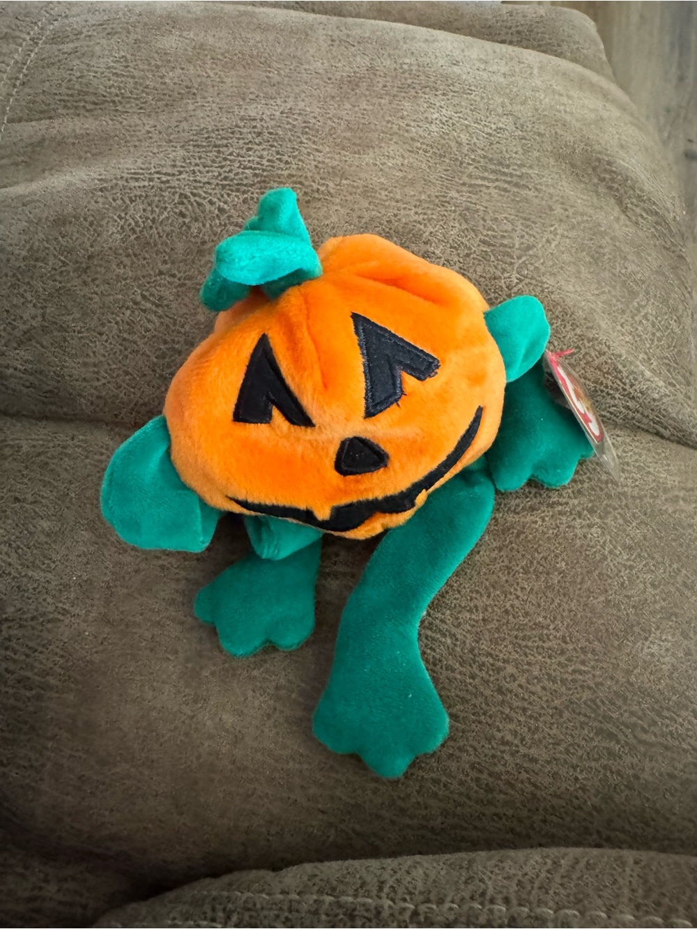 Ty Orange Pumpkin Plush with Teal Green Stem
